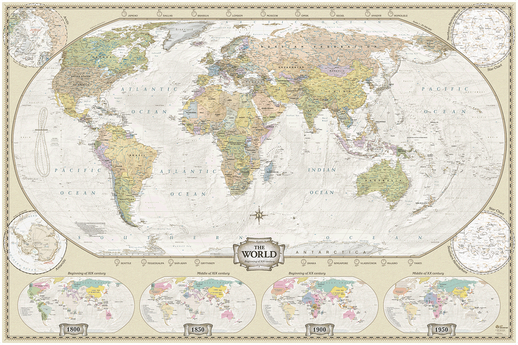 Retro World Wall Map - Large Size: 1:35m Scale