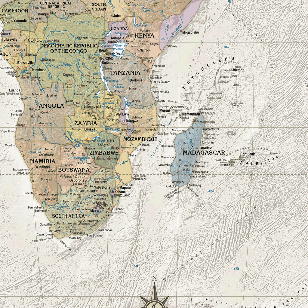 Retro World Wall Map - Large Size: 1:35m Scale