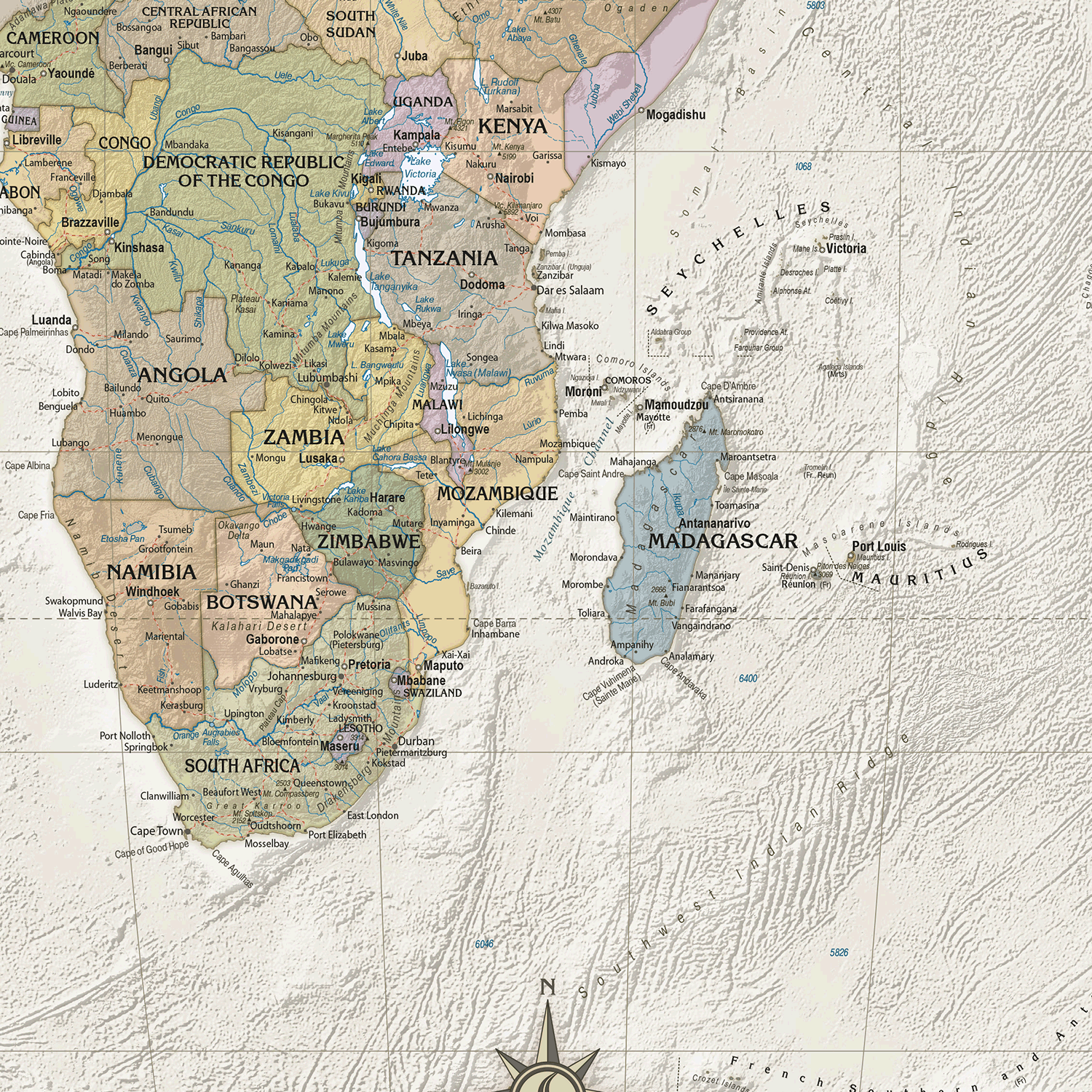 Retro World Wall Map - Large Size: 1:35m Scale