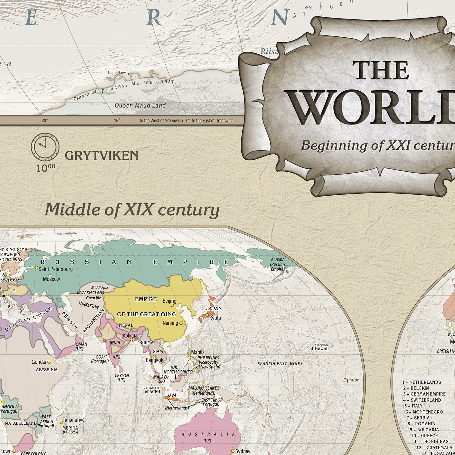 Retro World Wall Map - Large Size: 1:35m Scale