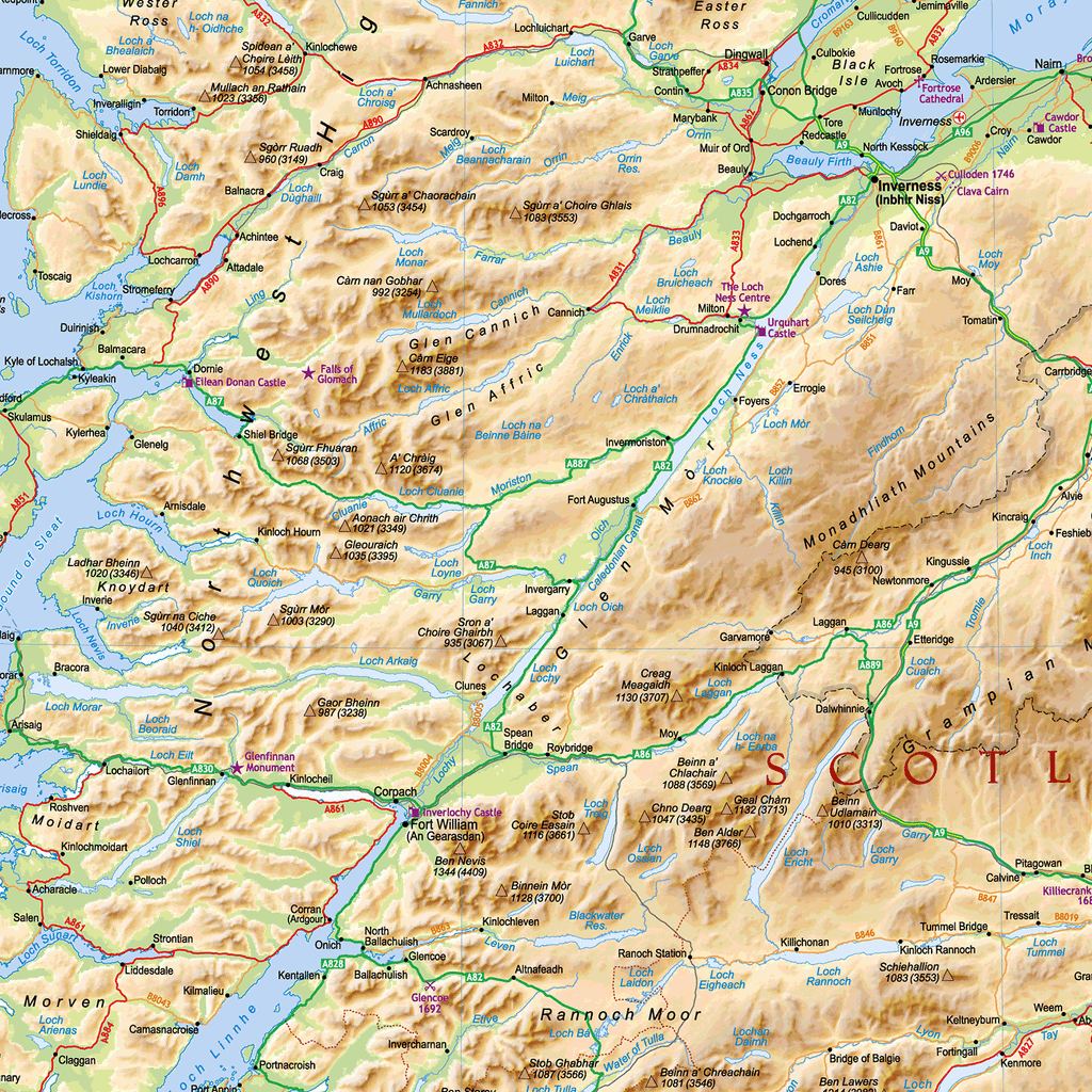 Map of Scotland, Wall Map of Scotland