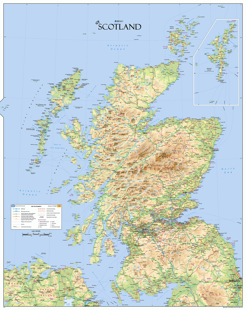 Map of Scotland, Wall Map of Scotland