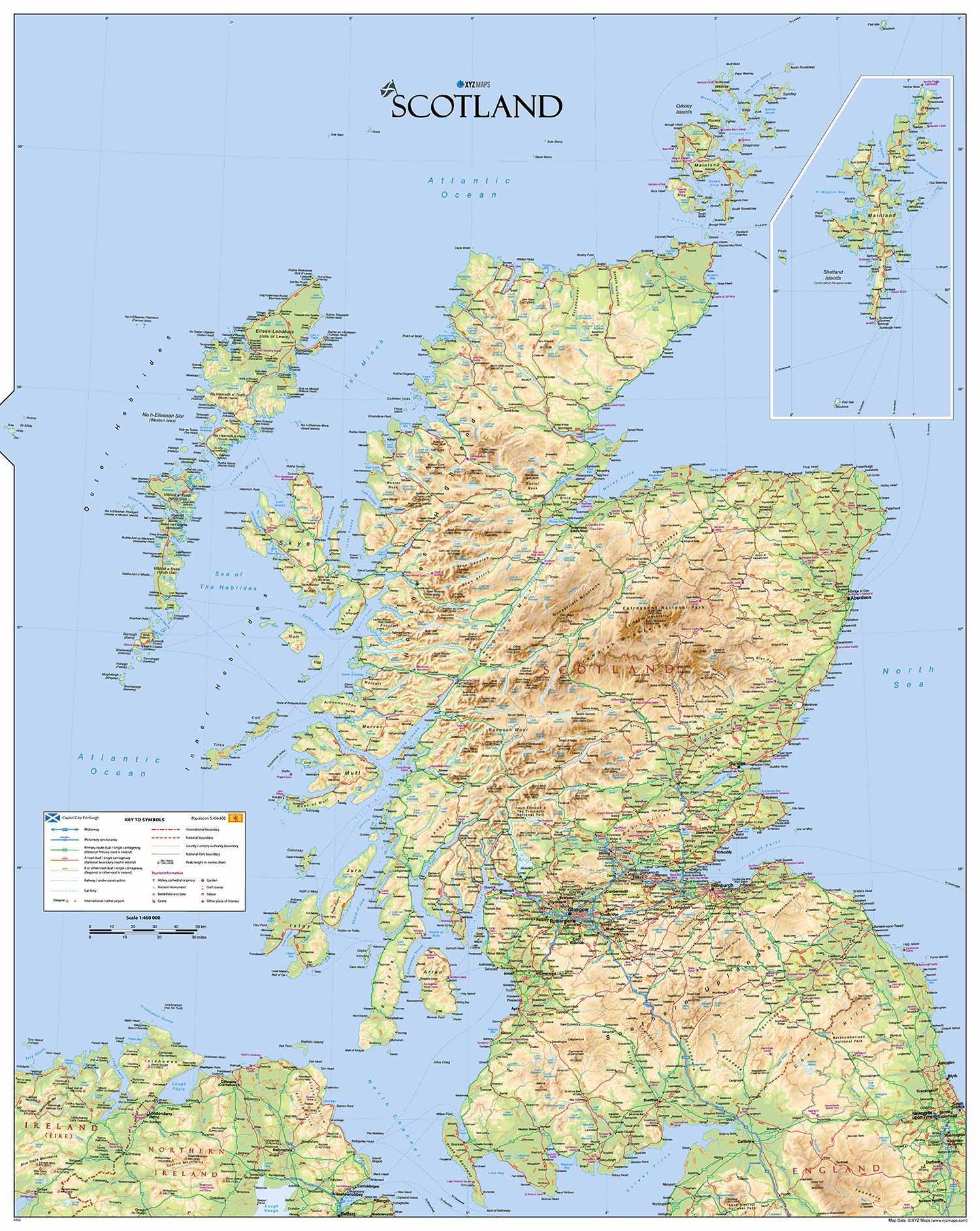 Map of Scotland, Wall Map of Scotland