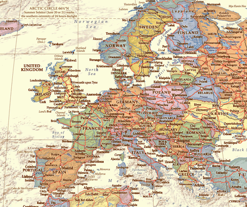 Antique World Political Wall Map - Large Size: 1:30m Scale
