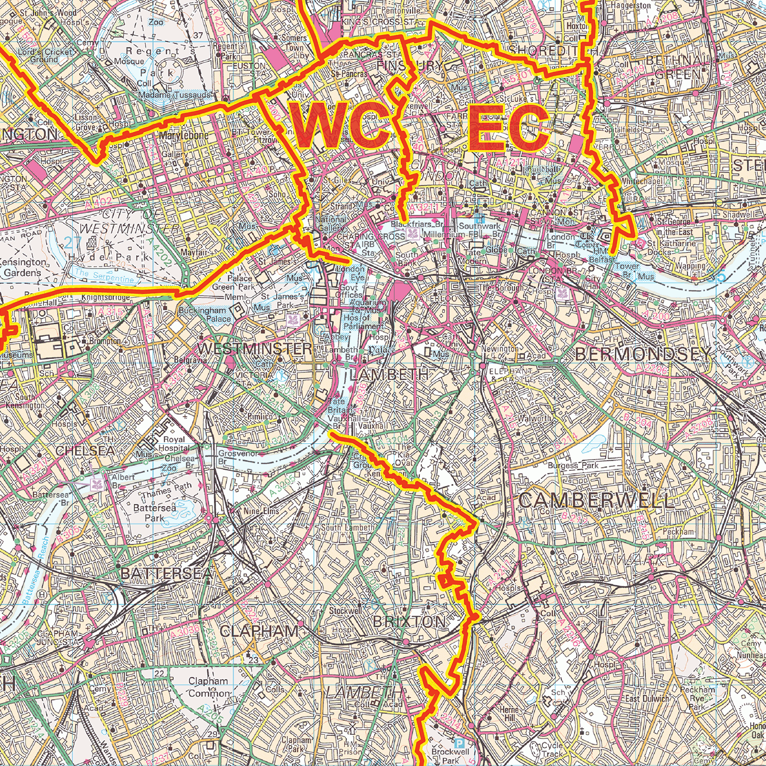 Greater London Postcode Areas Wall Map