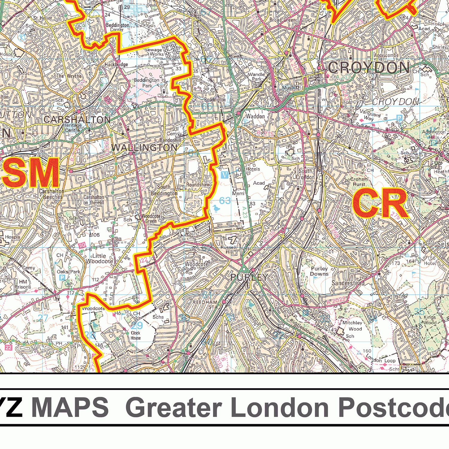 Greater London Postcode Areas Wall Map