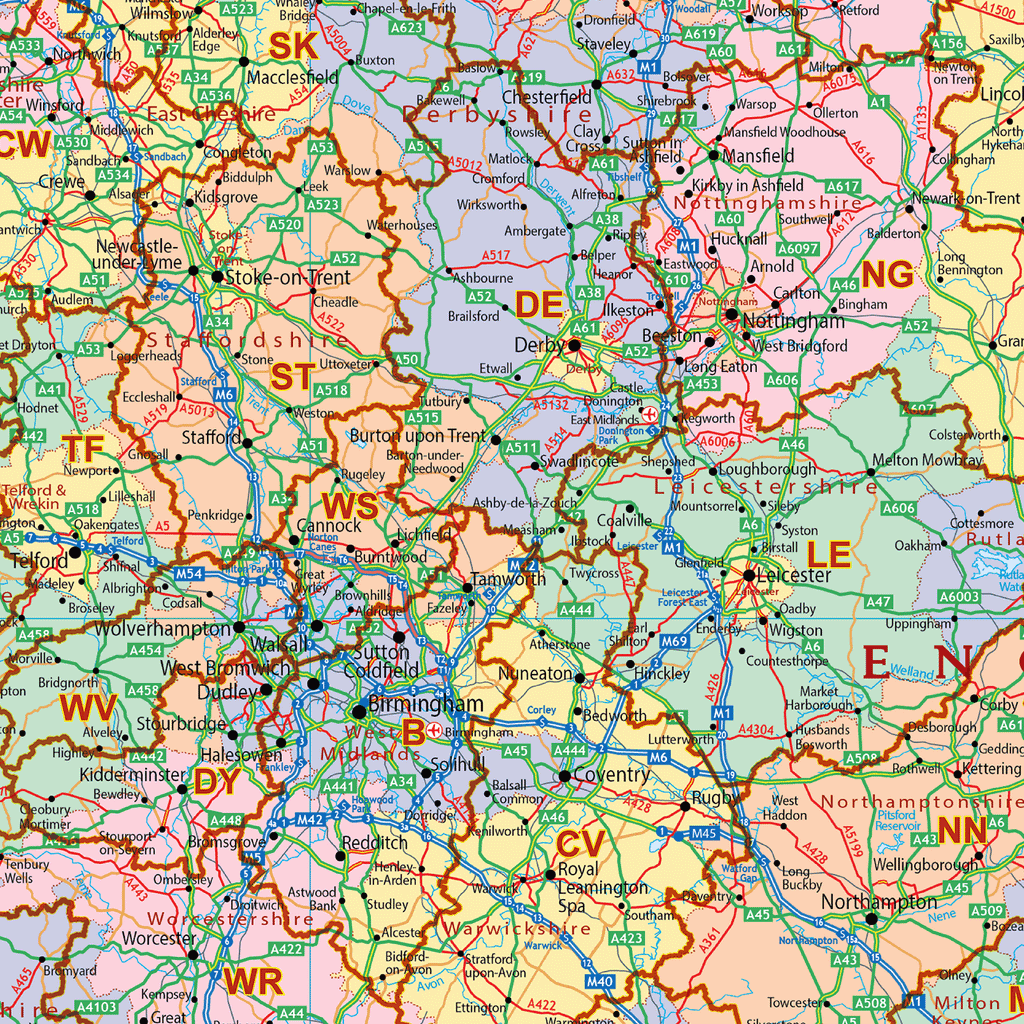 High Res Uk Postcode Map UK Political Postcode Areas - Large Wall Map – XYZ Maps