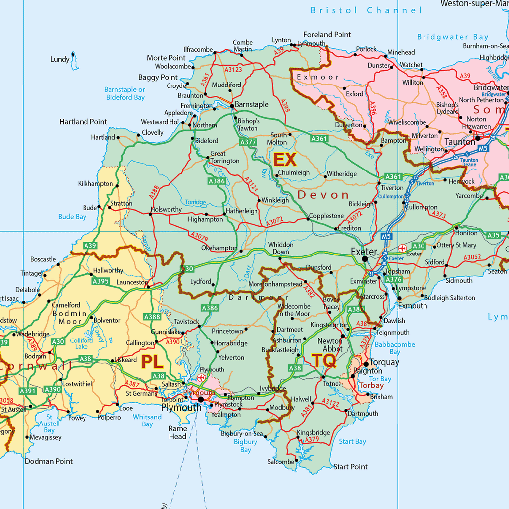UK Postcode Areas with Counties, UK Postcodes and County Map - (AR2)