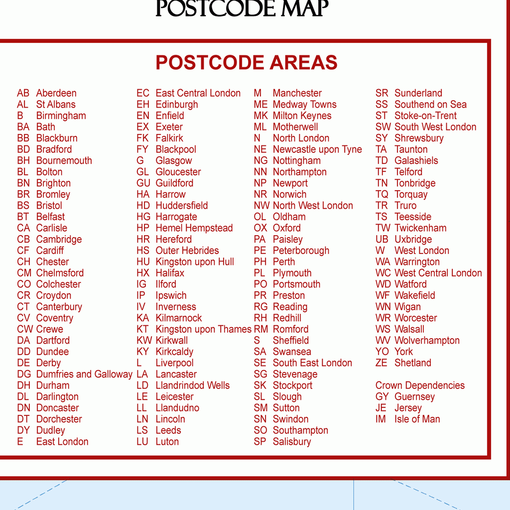 Full Postcode Breakdown UK Political Postcode Areas - Large Wall Map – XYZ Maps