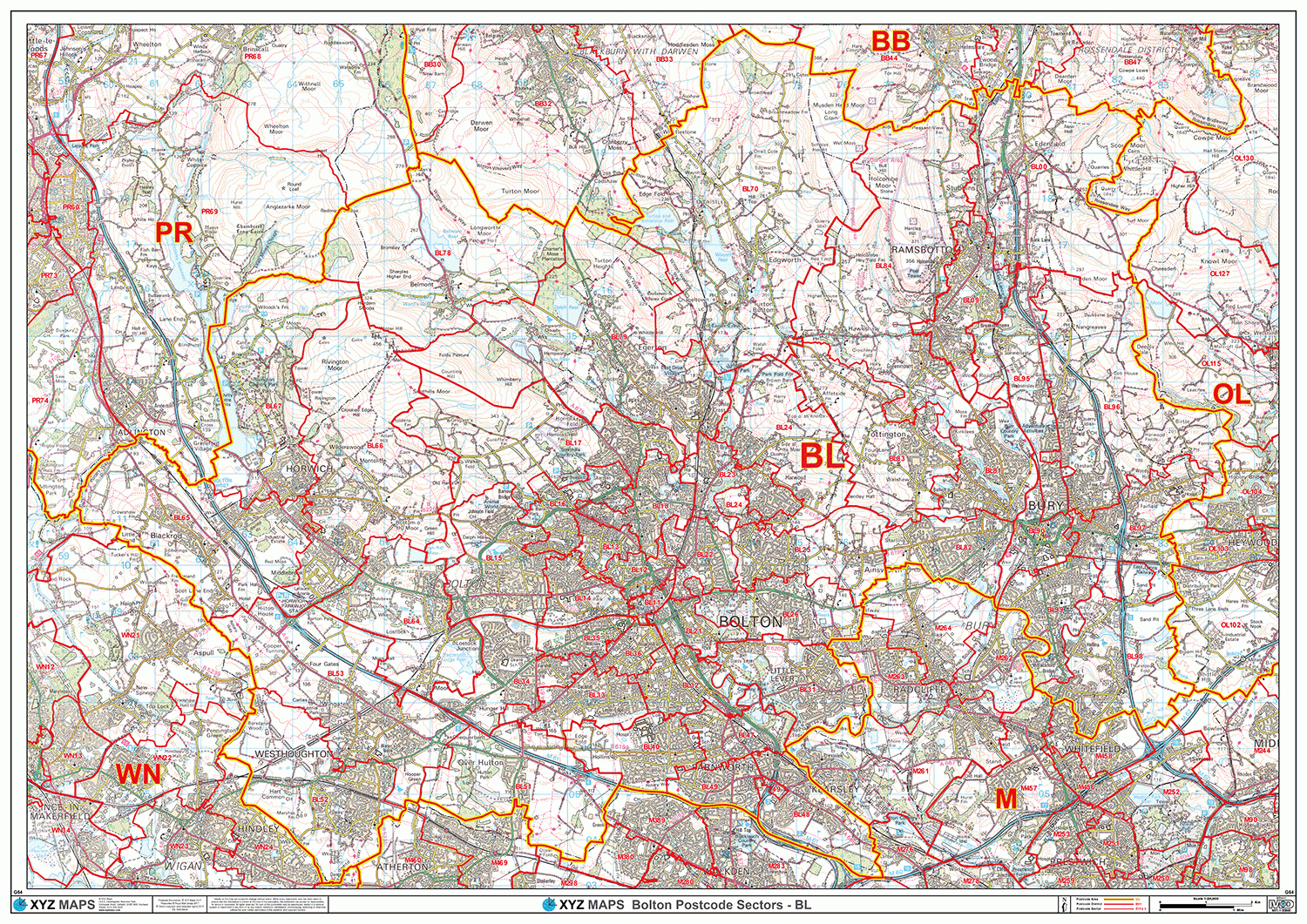 Bolton - BL - Postcode Wall Map