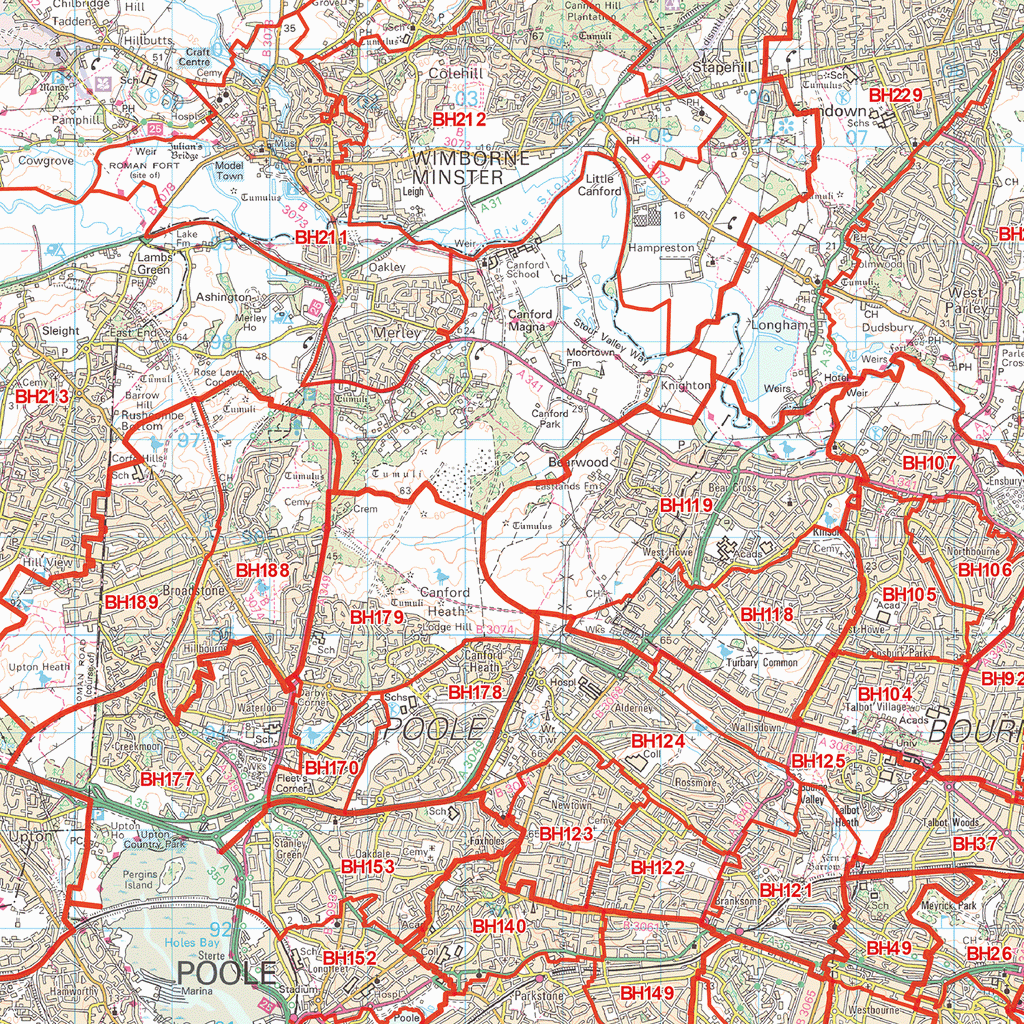 Bournemouth - BH - Postcode Wall Map