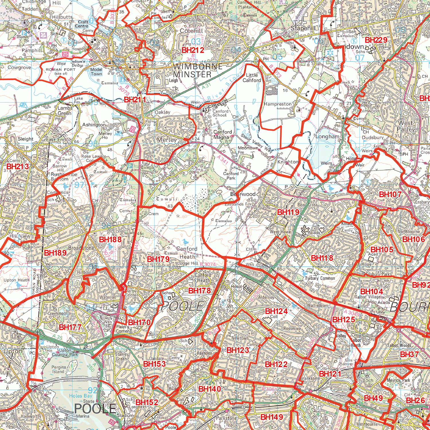 Bournemouth - BH - Postcode Wall Map