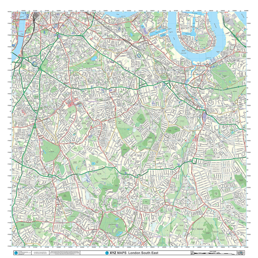 London XYZ CityMap - London South East Wall Map