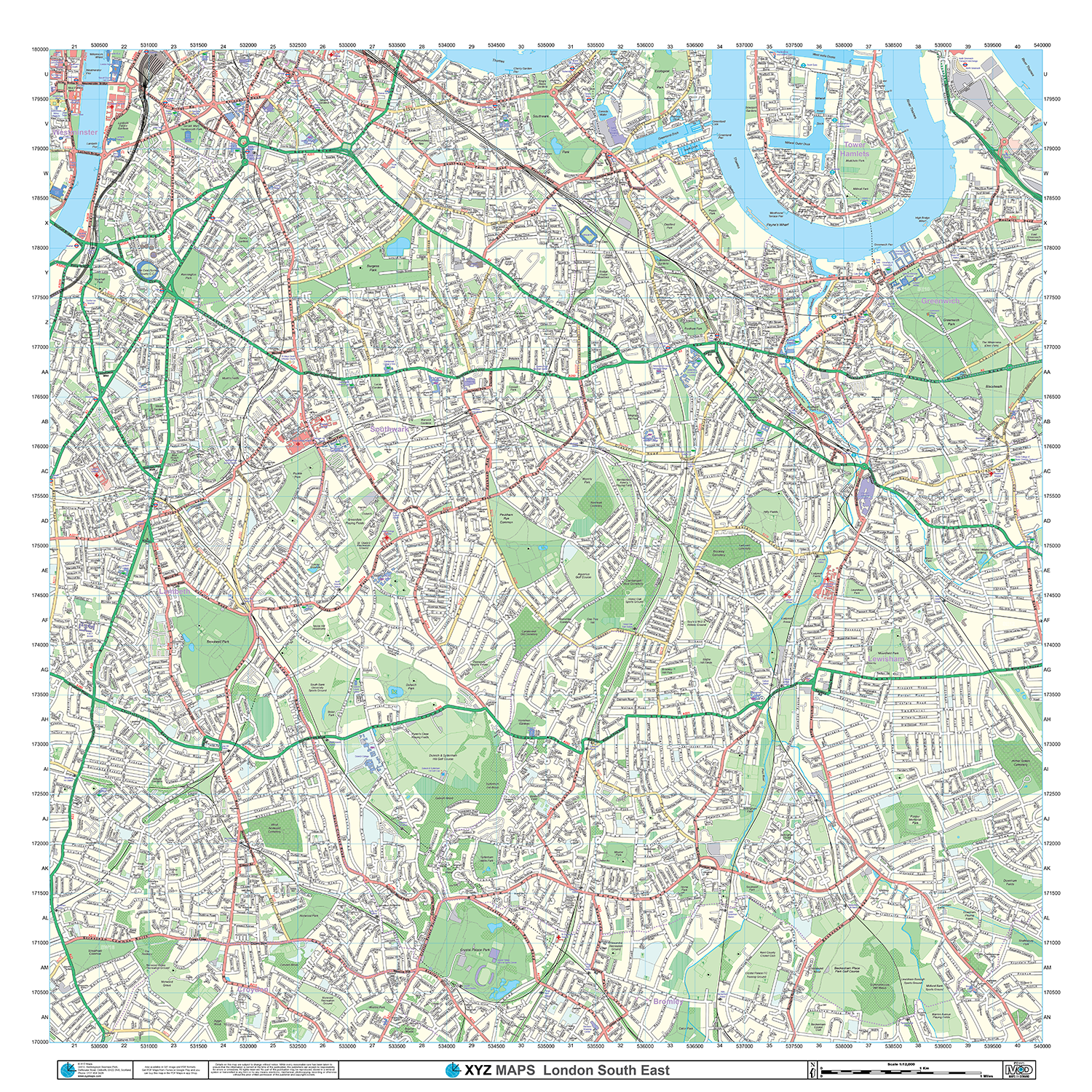 London XYZ CityMap - London South East Wall Map