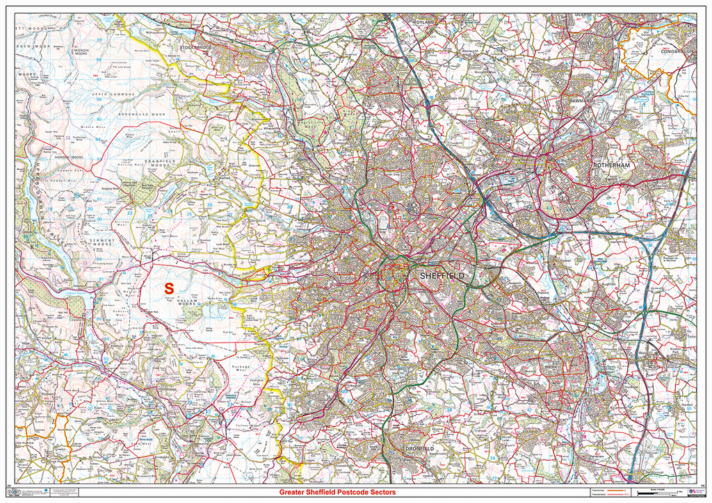 Greater Sheffield Postcode Sectors Wall Map- (C8)