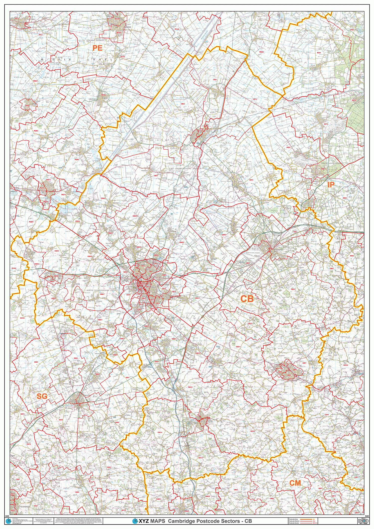 Cambridge - CB - Postcode Wall Map