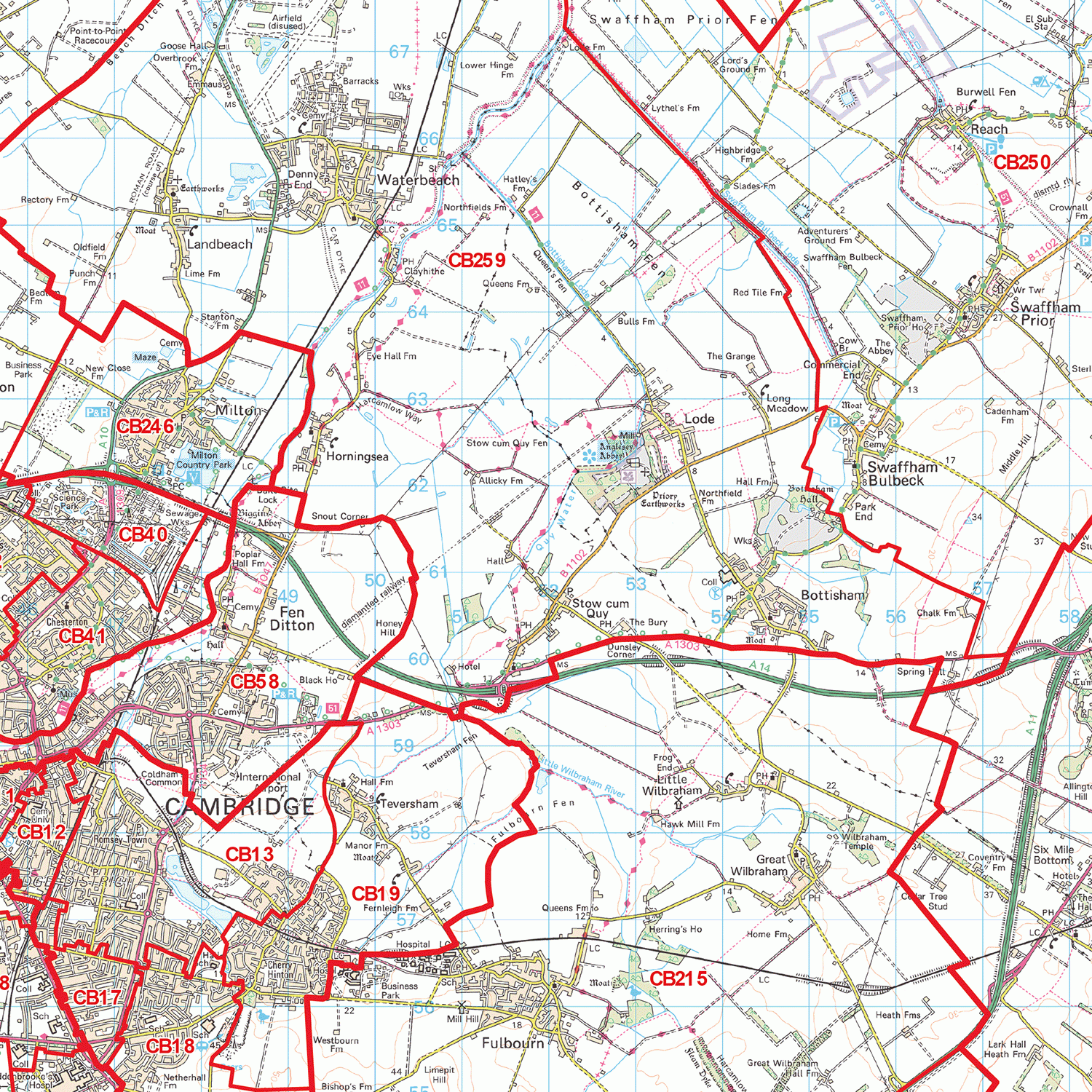 Cambridge - CB - Postcode Wall Map