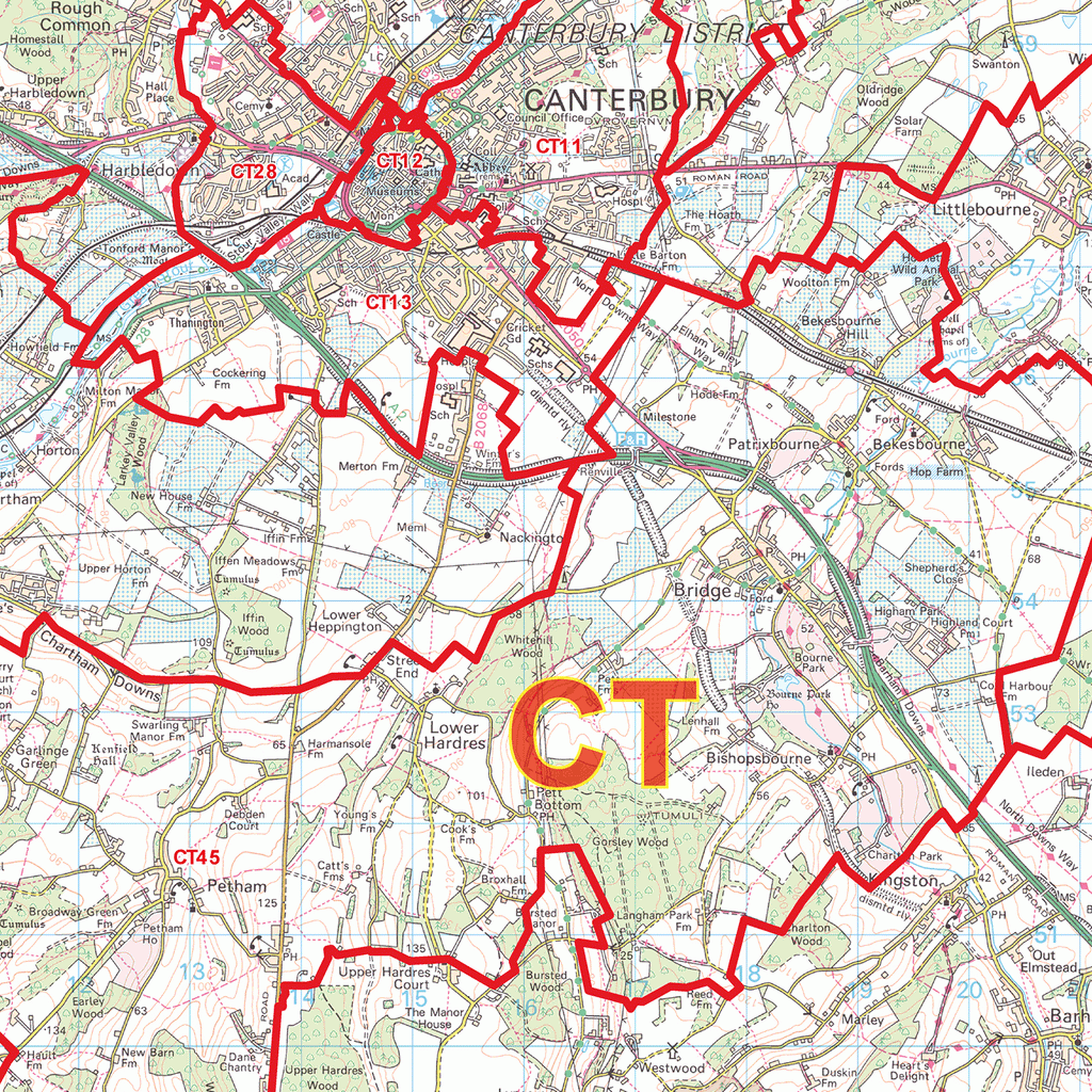 Canterbury - CT - Postcode Wall Map