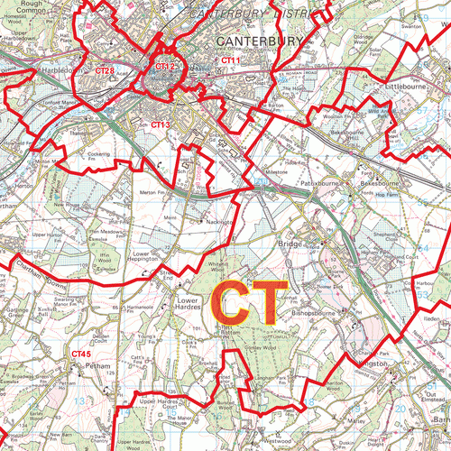 Canterbury - CT - Postcode Wall Map