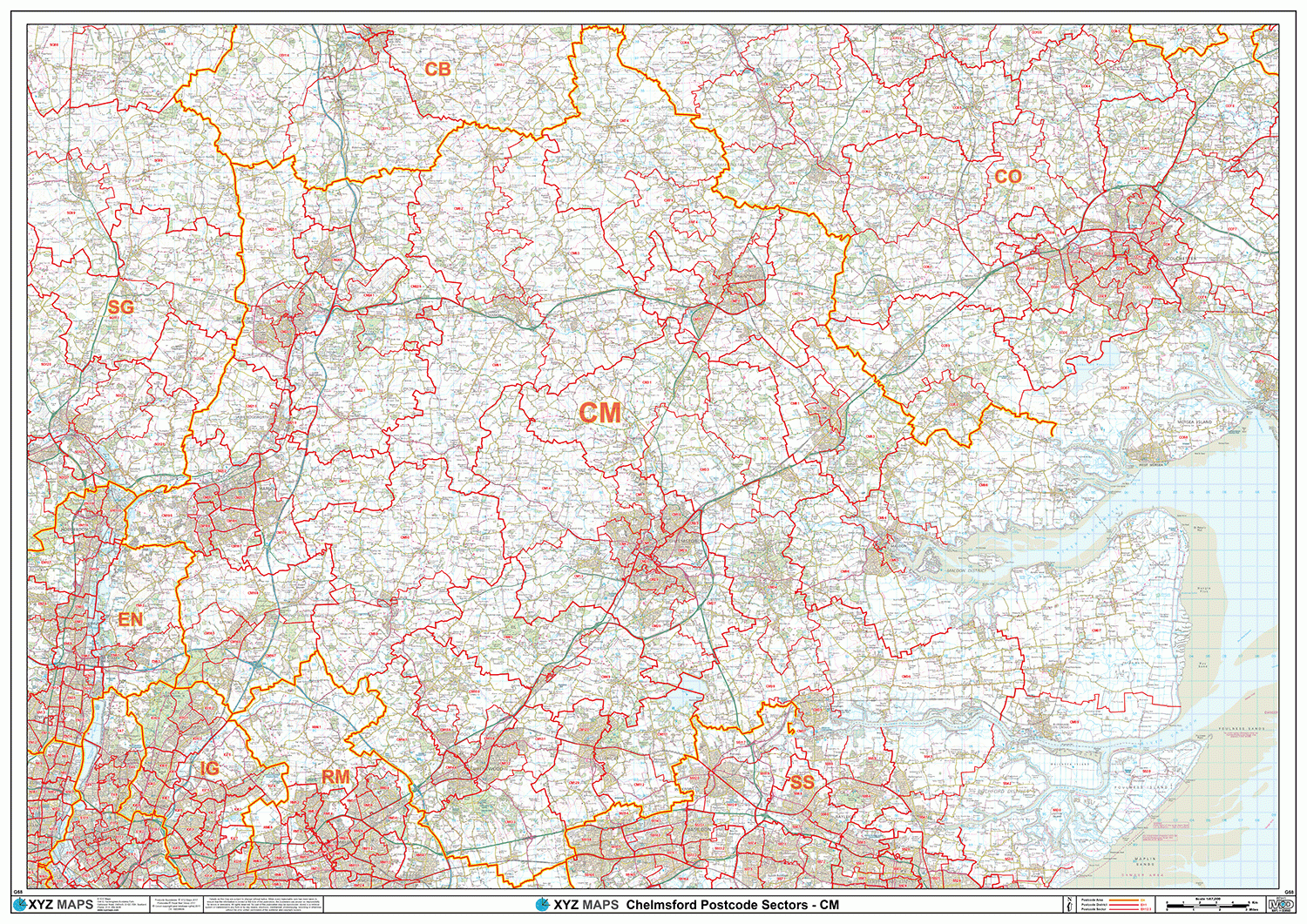 Chelmsford - CM - Postcode Wall Map