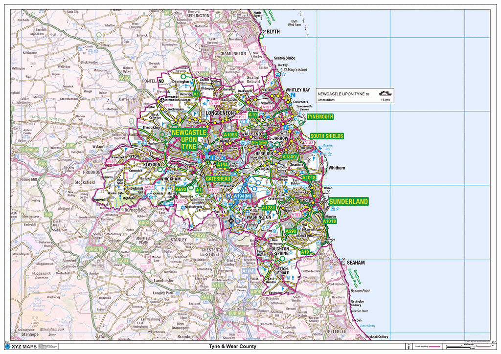 Tyne & Wear County Map - (CY41)