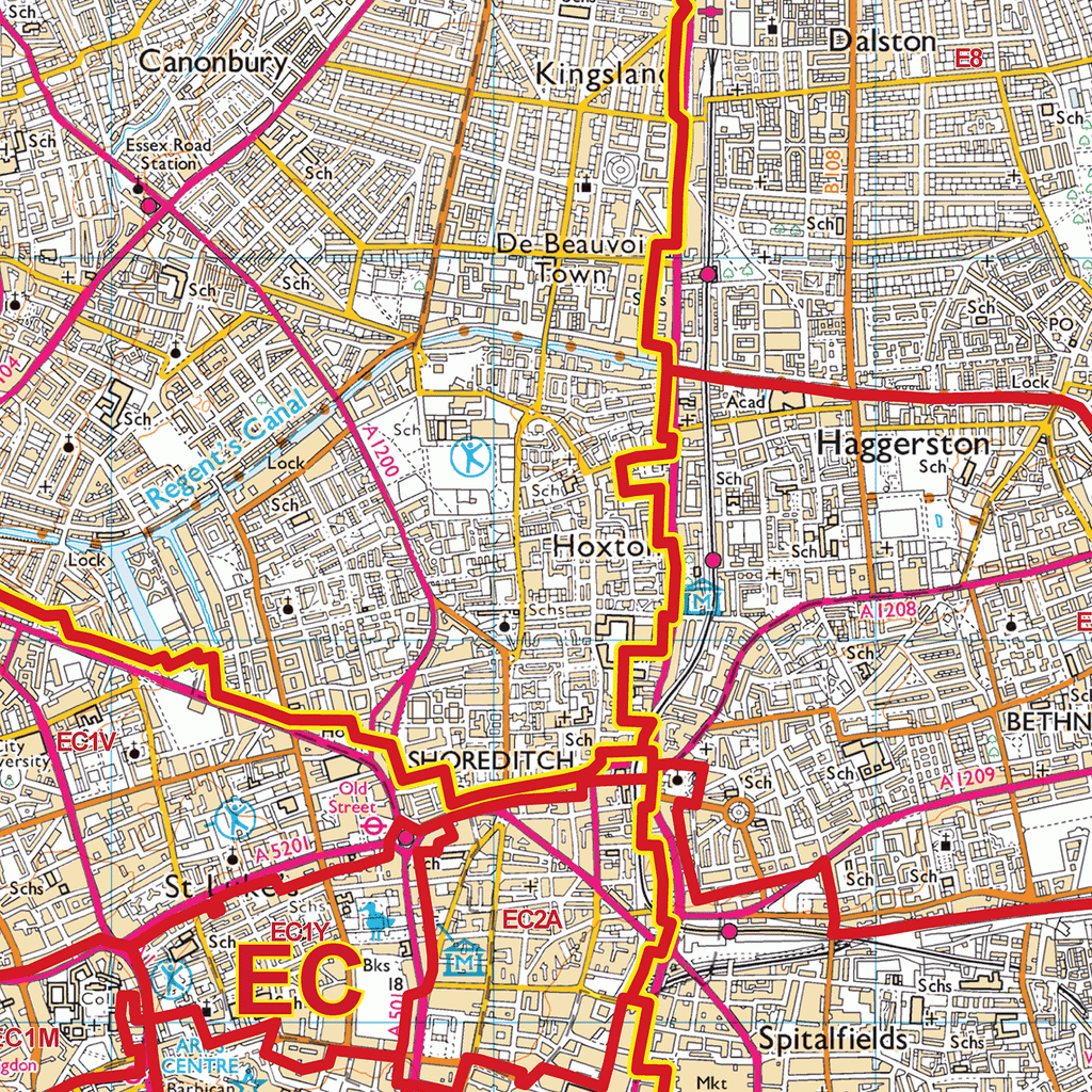 London City Centre Postcode Districts Wall Map - (D12)