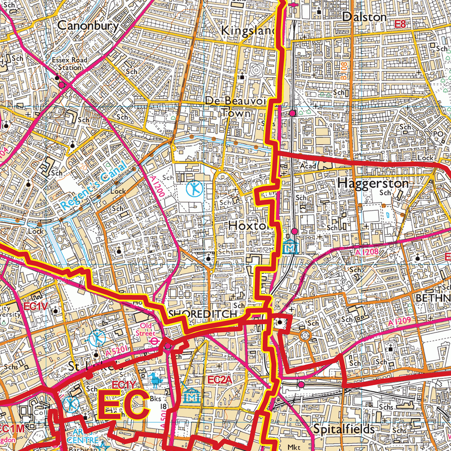 London City Centre Postcode Districts Wall Map - (D12)