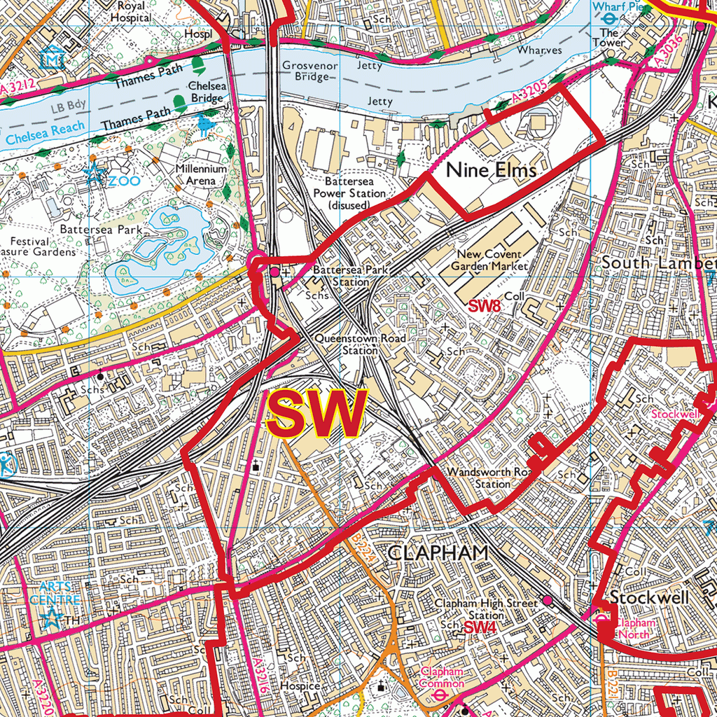 London City Centre Postcode Districts Wall Map - (D12)
