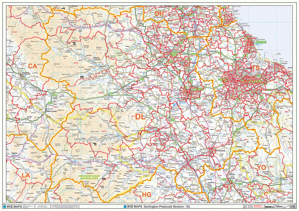 Darlington - DL - Postcode Wall Map