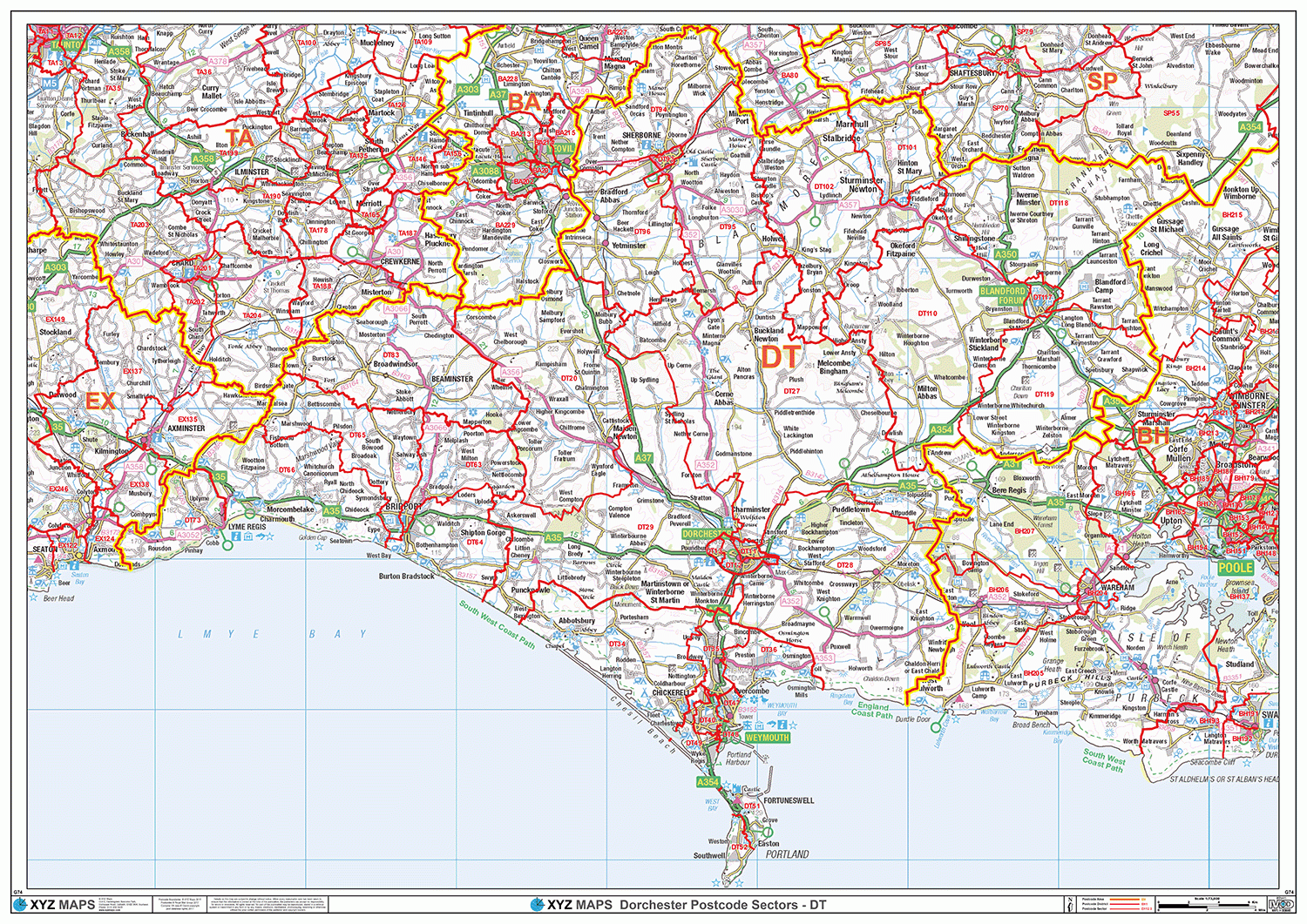 Dorchester - DT - Postcode Wall Map