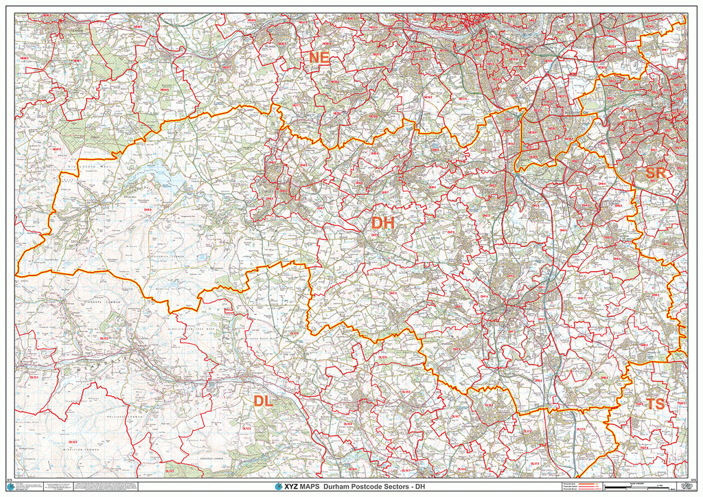 Durham - DH - Postcode Wall Map