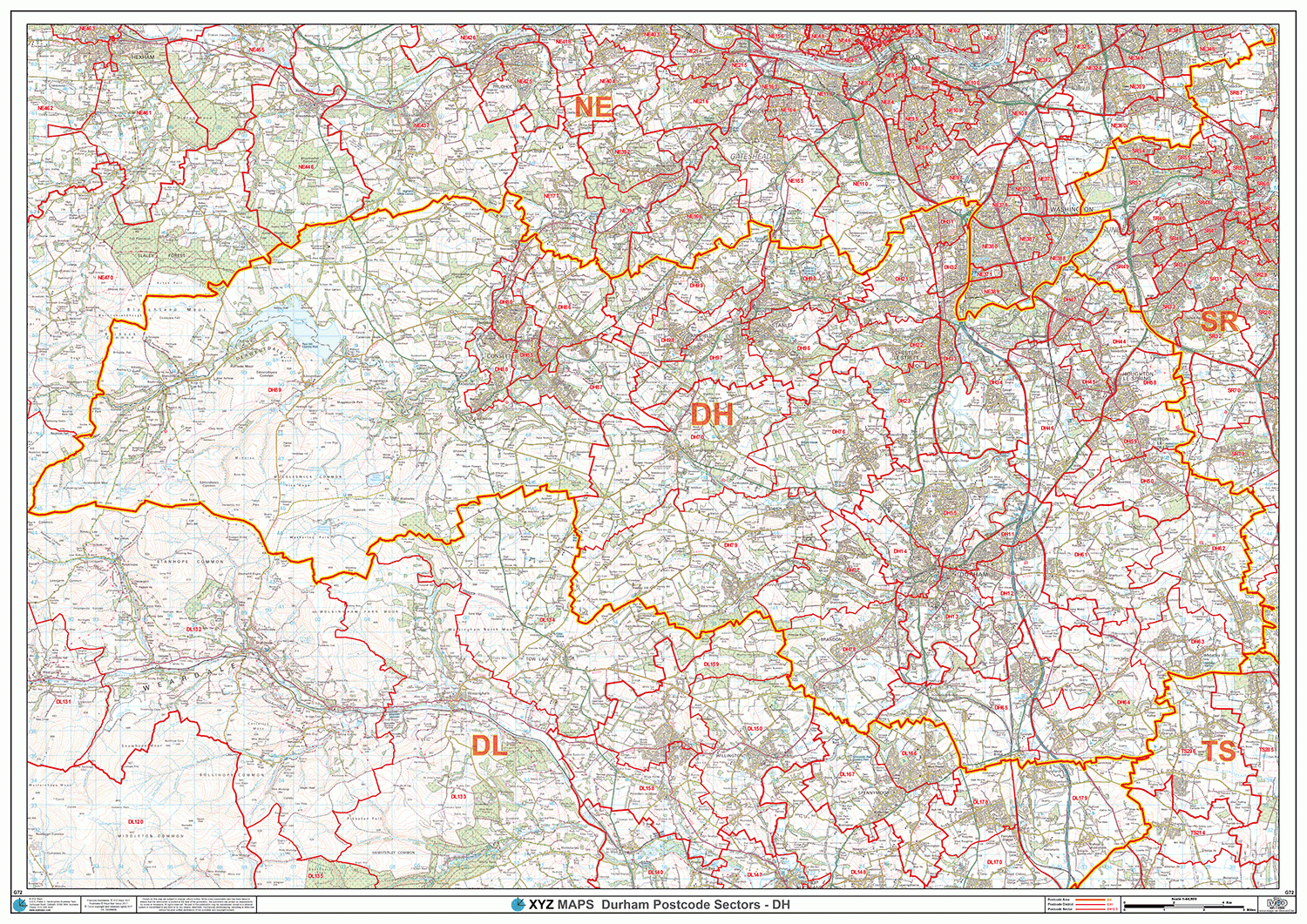 Durham - DH - Postcode Wall Map