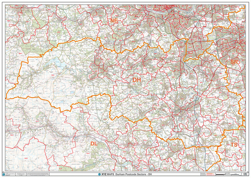 Durham - DH - Postcode Wall Map – XYZ Maps