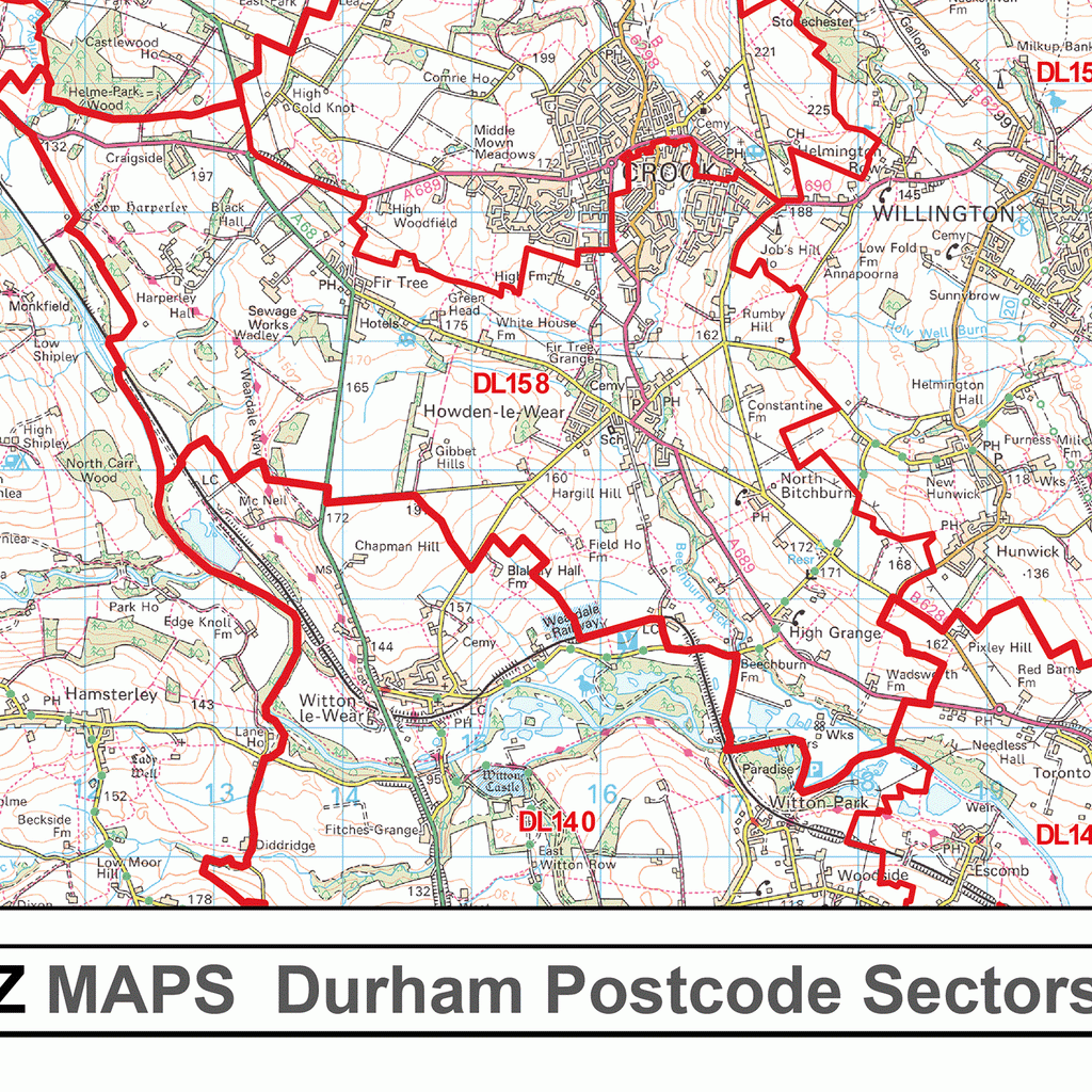 Durham - DH - Postcode Wall Map