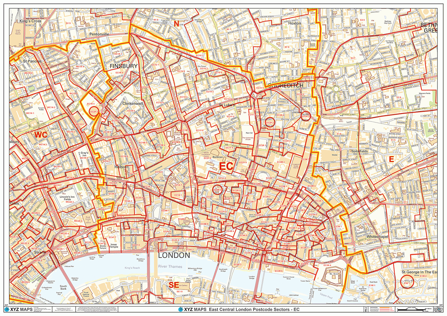 East City London - EC - Postcode Wall Map