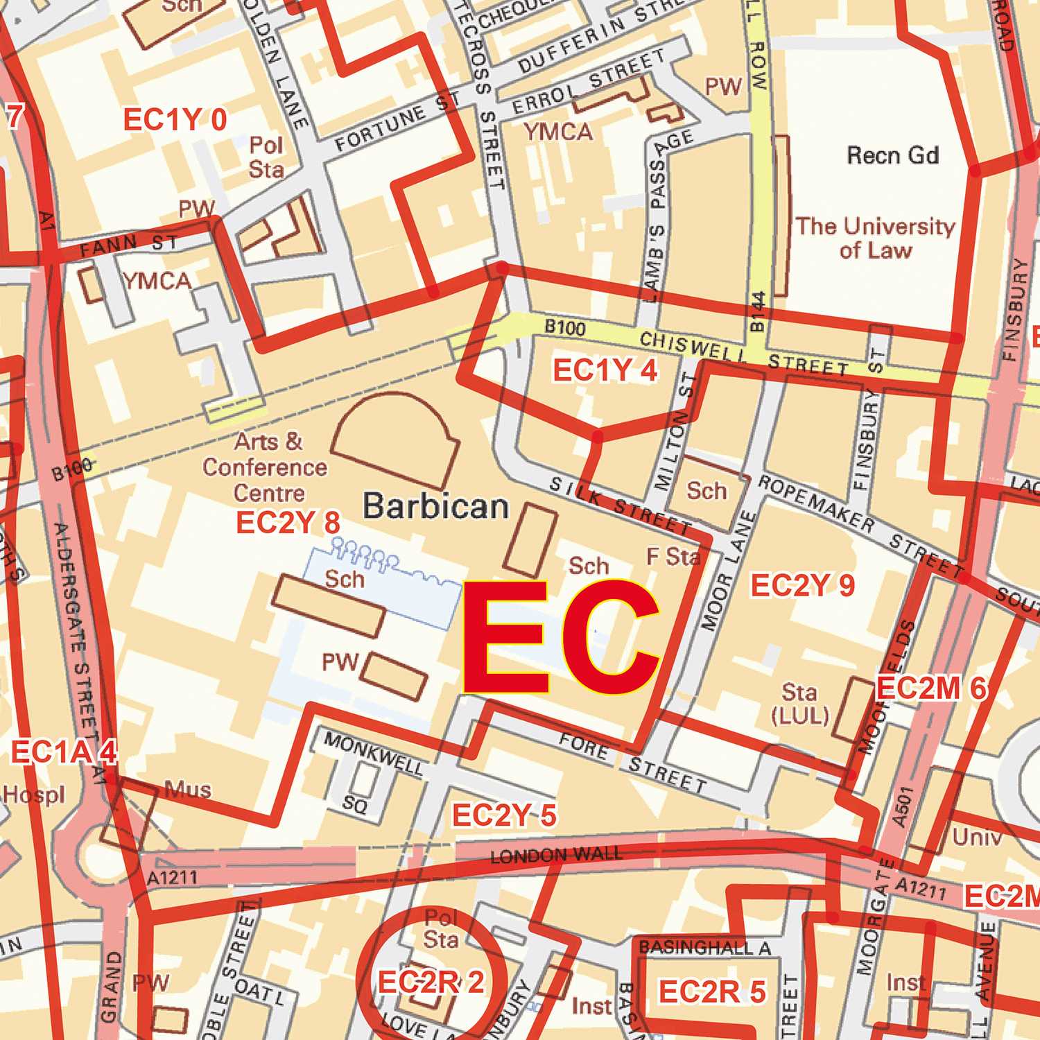 East City London - EC - Postcode Wall Map
