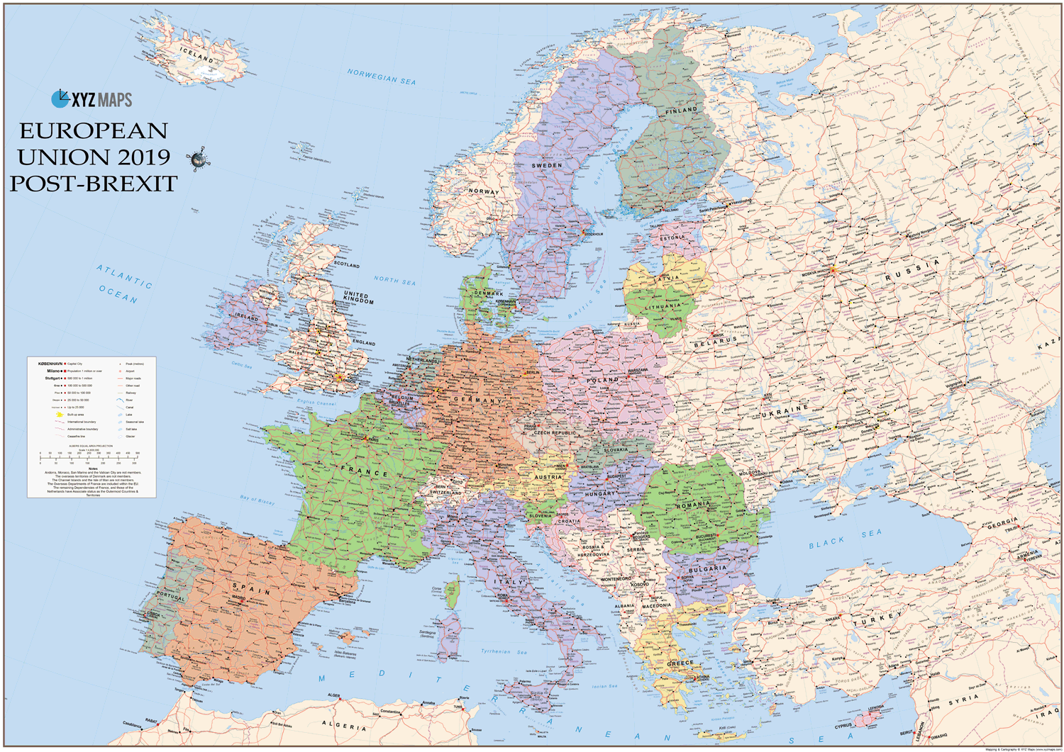 European Union - Post-Brexit (UK Out) Wall Map
