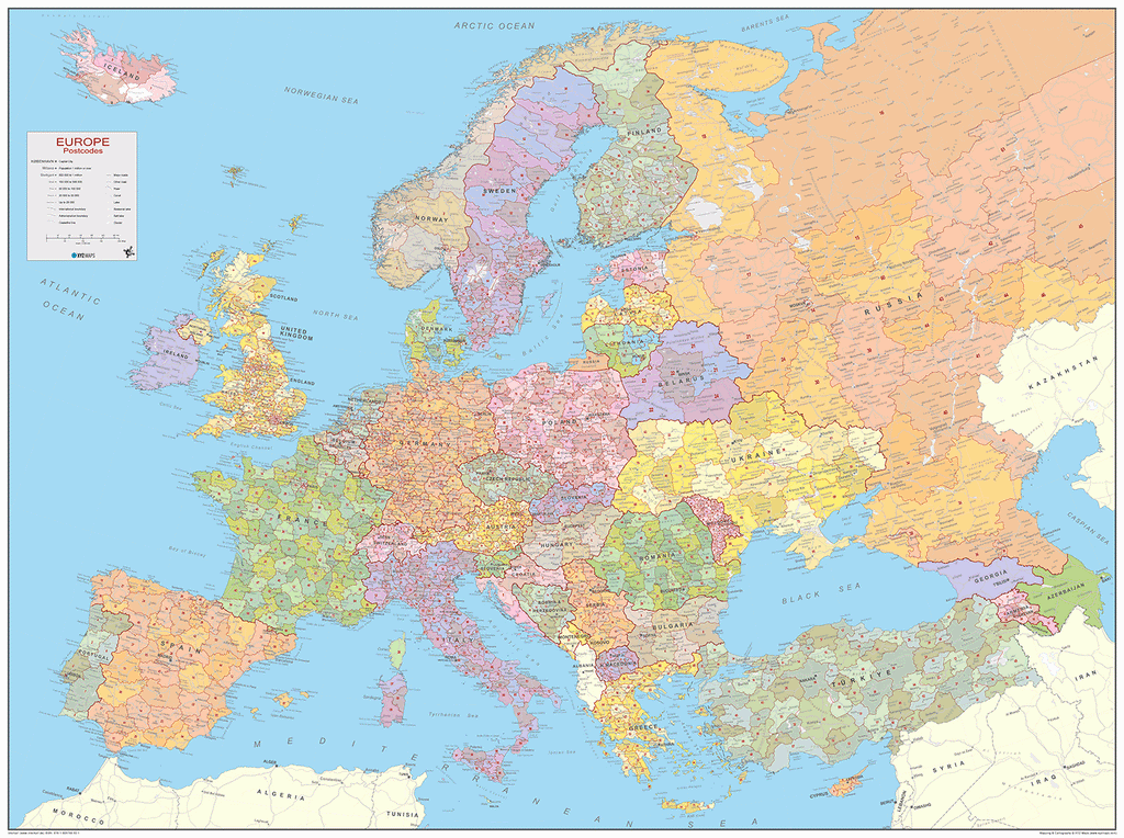 Europe Postcode Wall Map, European Postcodes