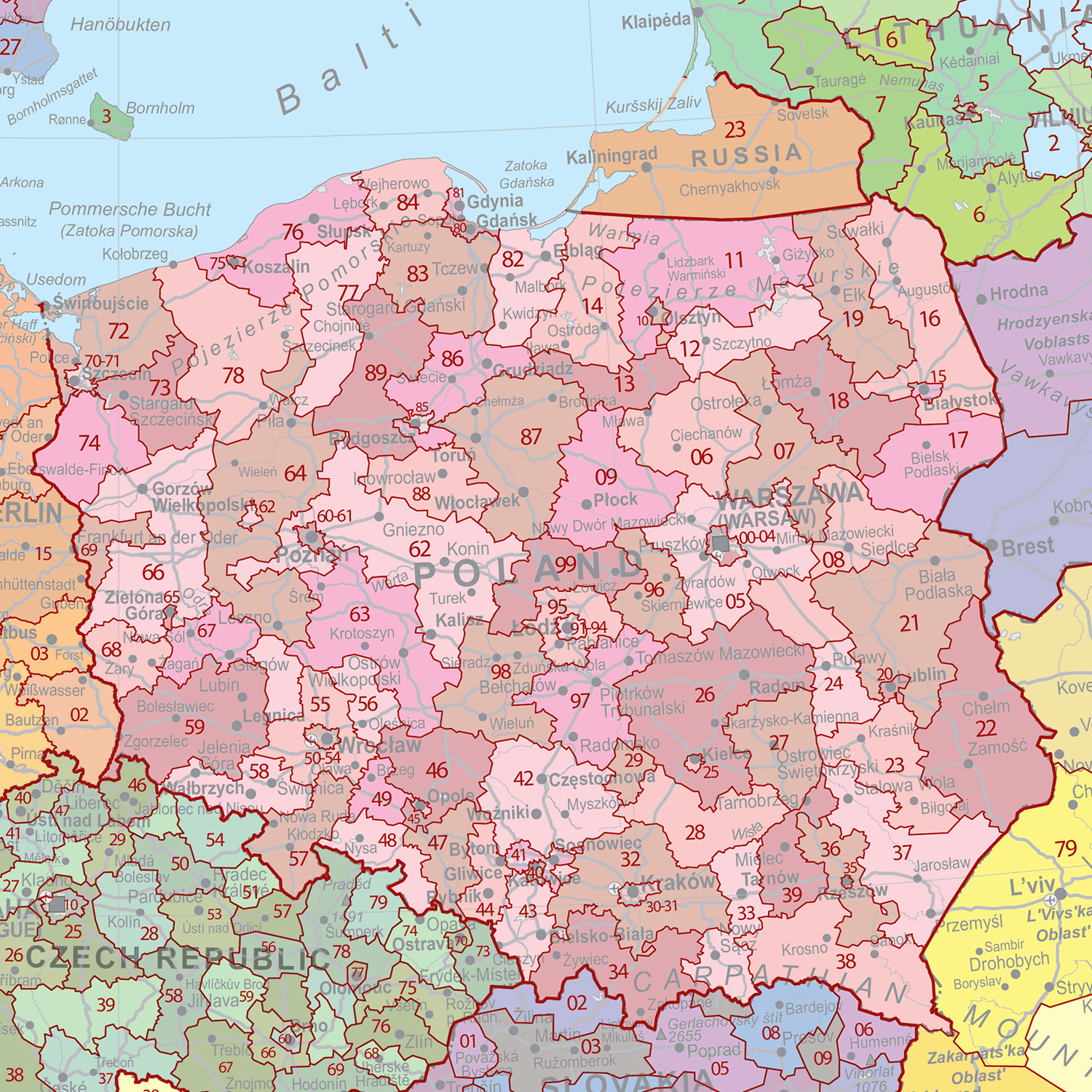Europe Postcode Map - Editable GeoPDF