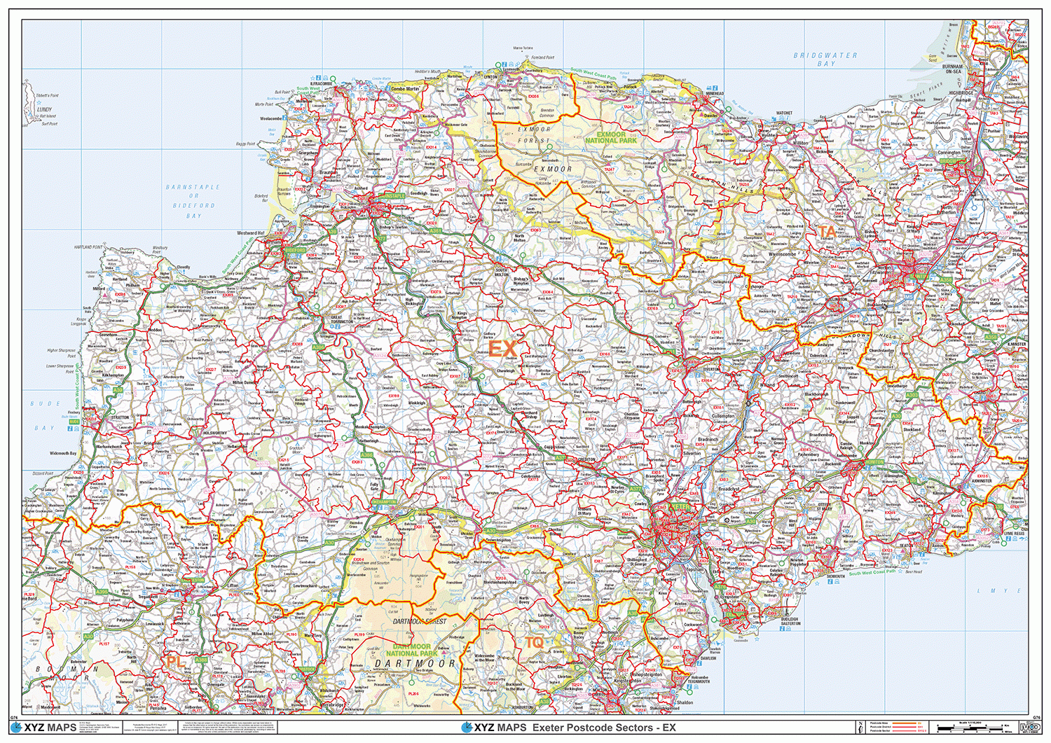 Exeter - EX - Postcode Wall Map