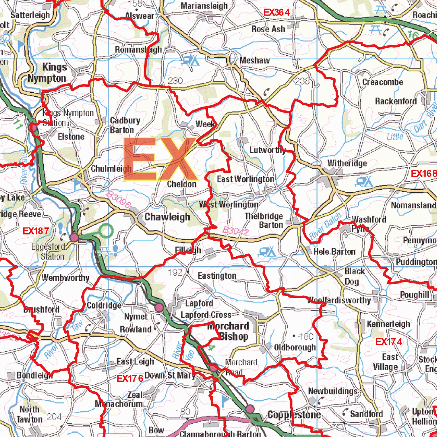 Exeter - EX - Postcode Wall Map