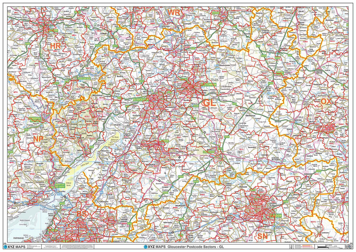 Gloucester - GL - Postcode Wall Map