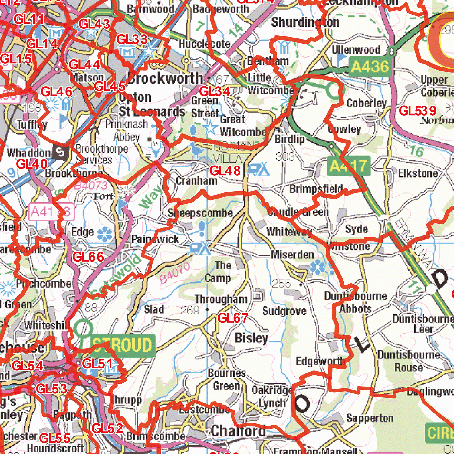 Gloucester - GL - Postcode Wall Map