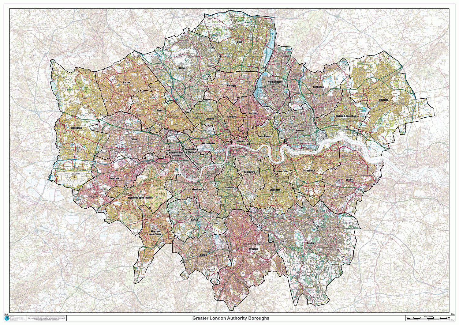 Greater London Authority Boroughs Wall Map