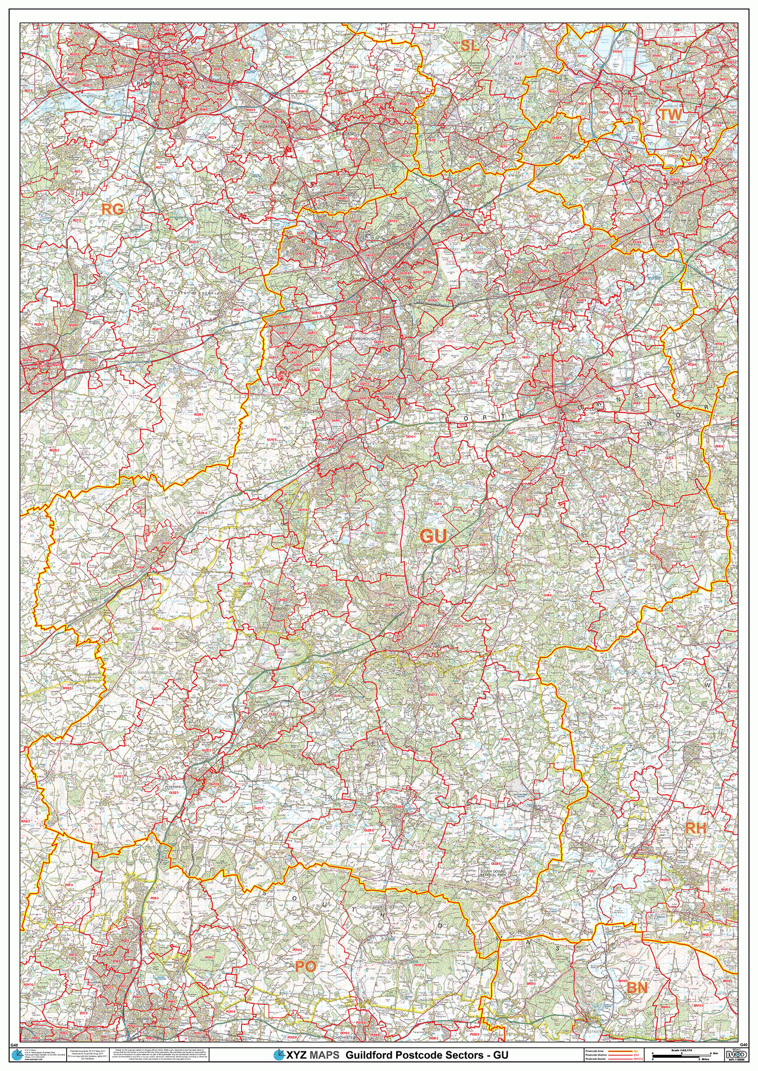 Guildford - GU - Postcode Wall Map