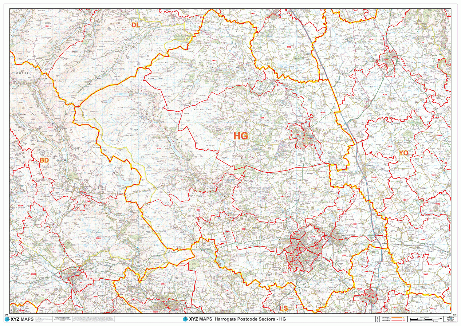 Harrogate - HG - Postcode Wall Map