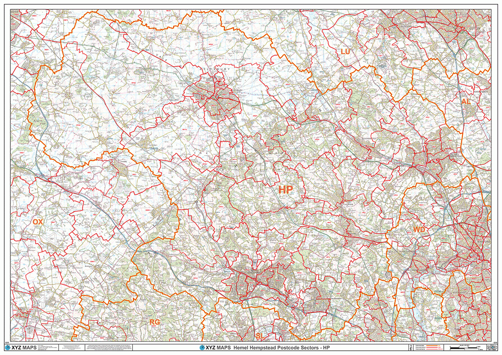 Hemel Hempstead - HP - Postcode Wall Map