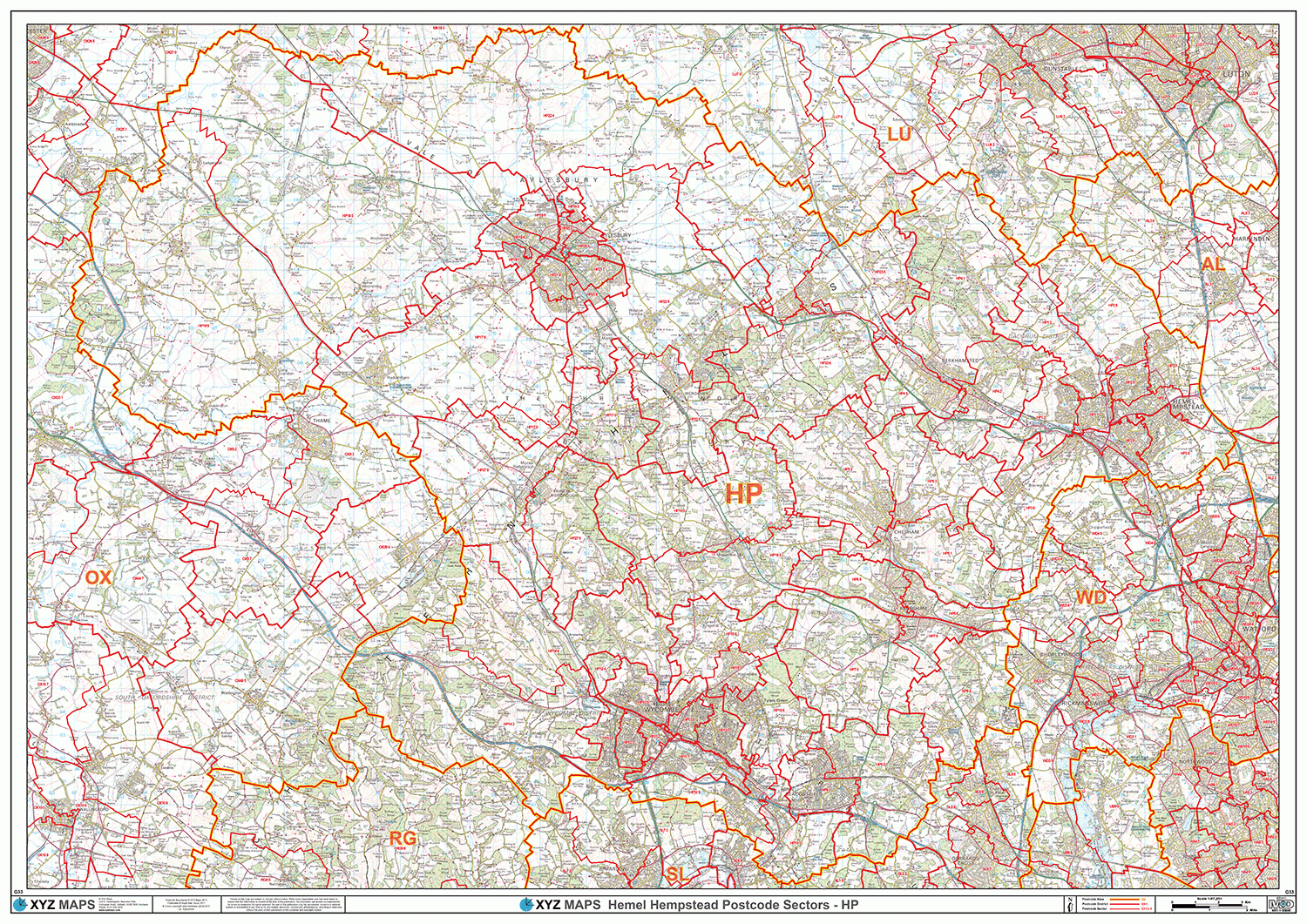 Hemel Hempstead - HP - Postcode Wall Map