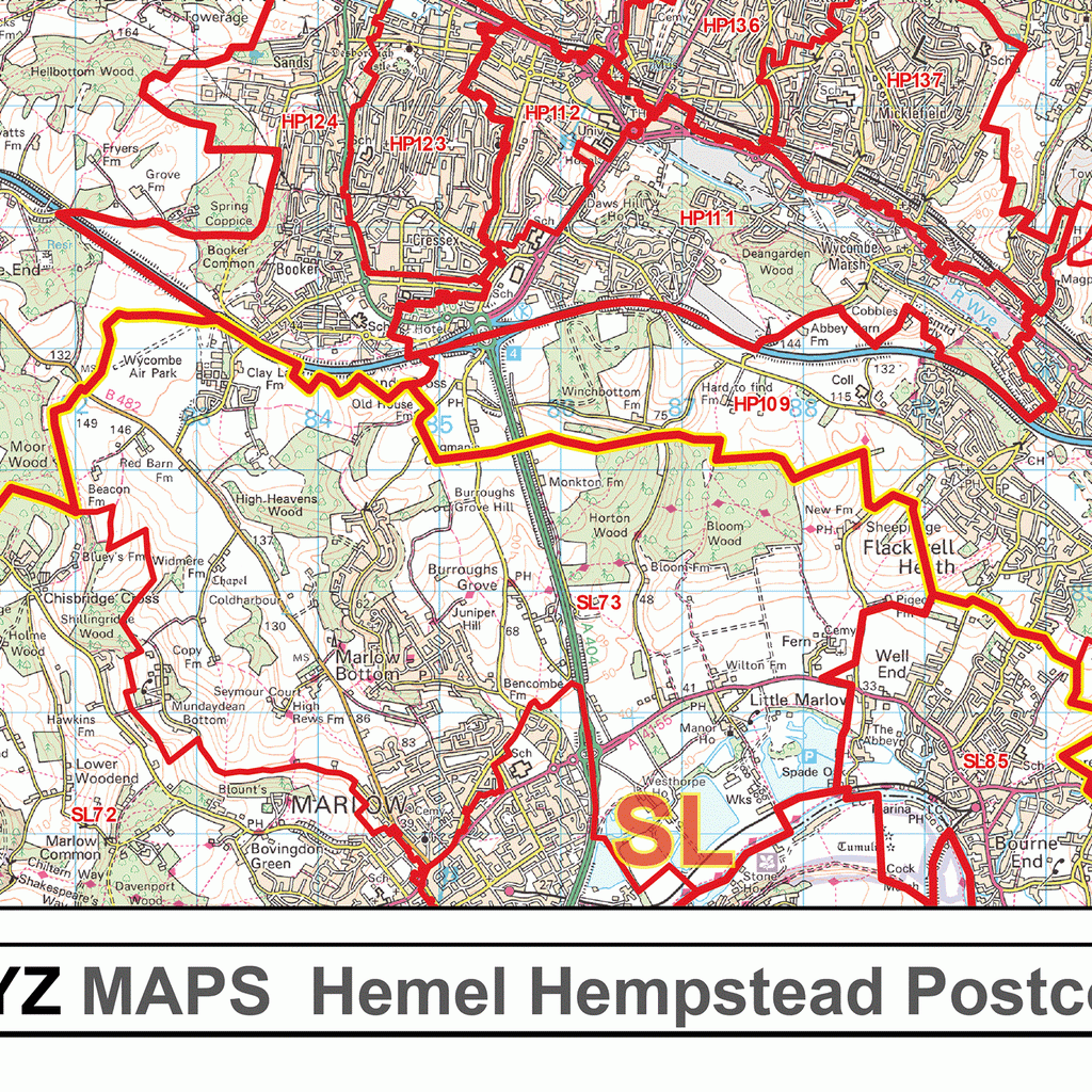 Hemel Hempstead - HP - Postcode Wall Map