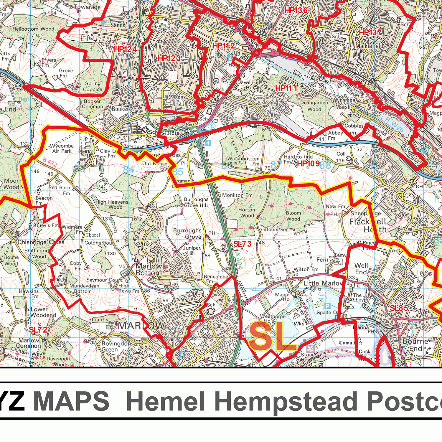 Hemel Hempstead - HP - Postcode Wall Map